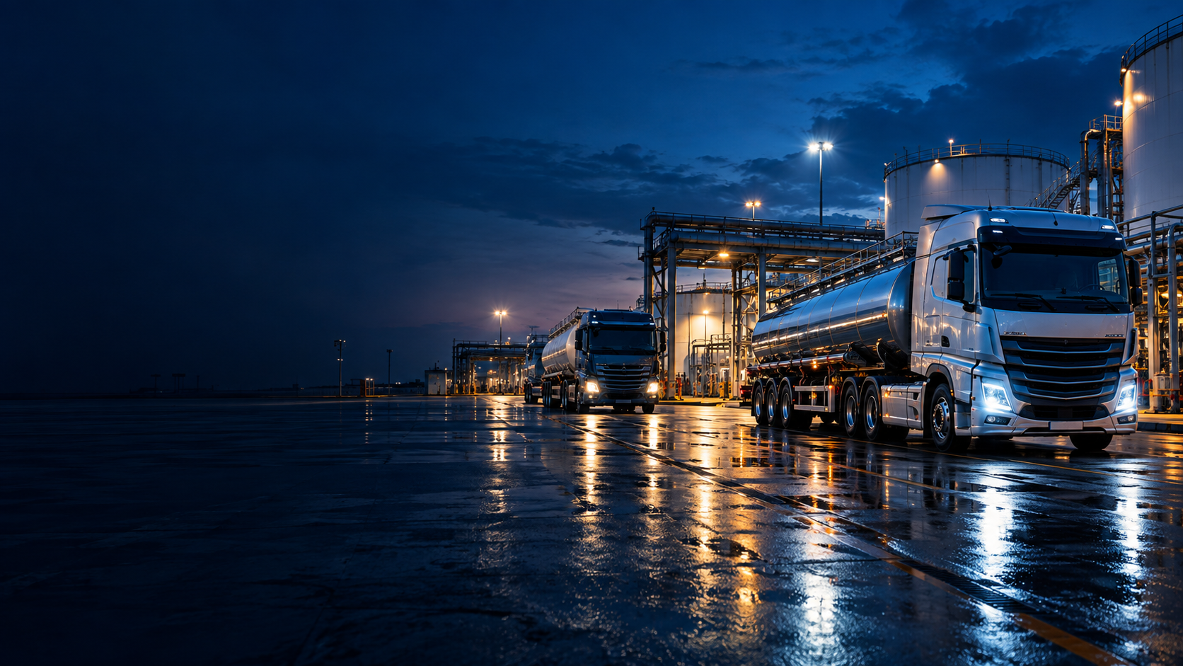 Camions de distribution sur un site industriel
